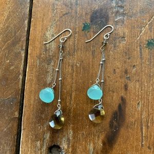 Smokey quartz and chalcedony drop earrings